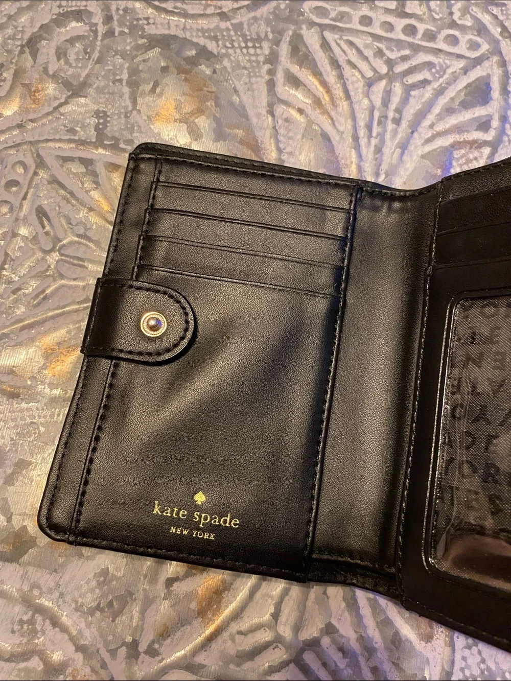 Kate Spade Black Bay Street Tellie Wallet Pebbled Black Leather Like New